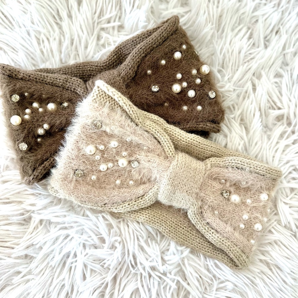 CG New York earthy pearl Boho fuzzy fabric headband set